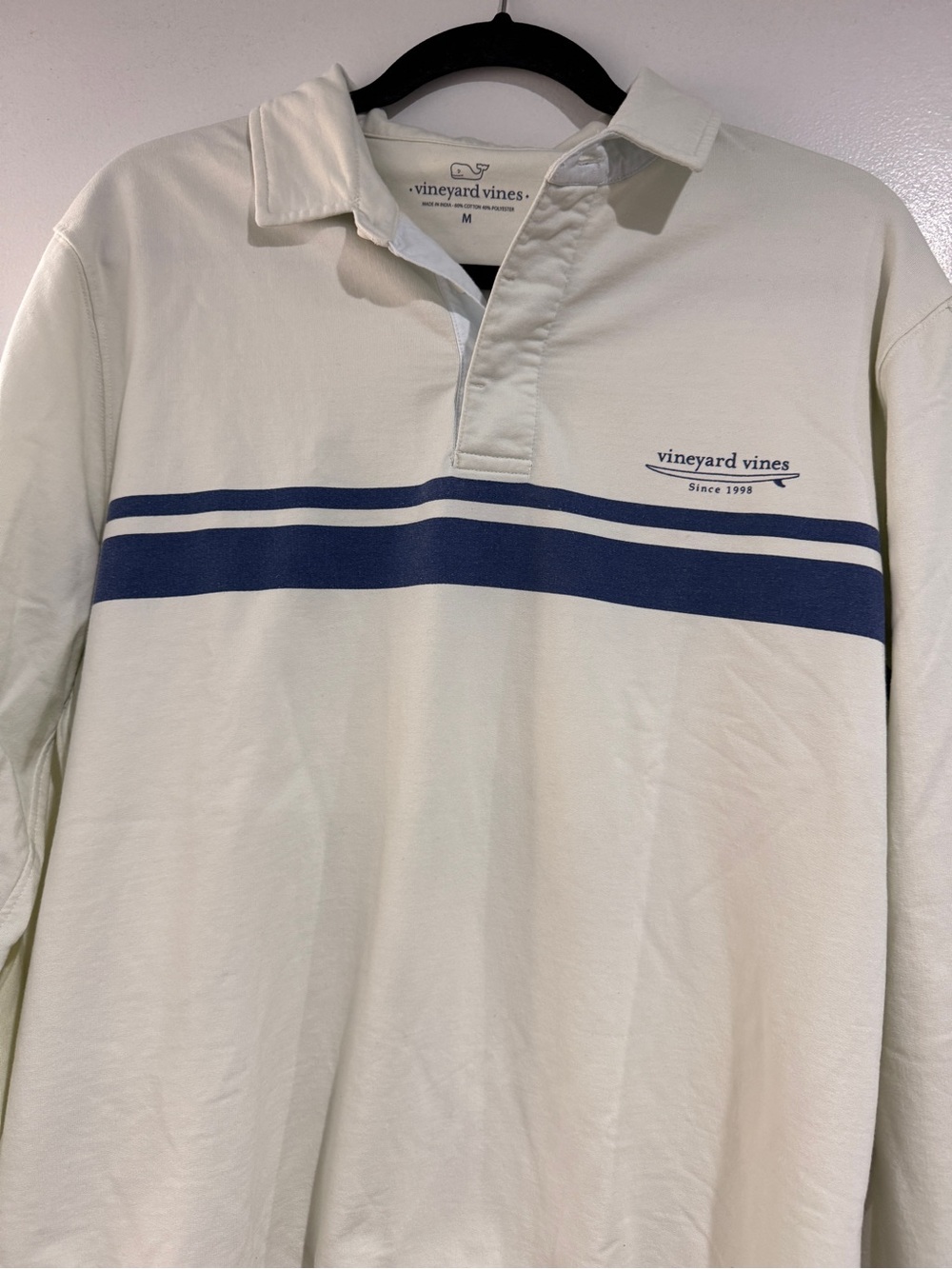Vineyard Vines Cream Rugby Polo with Navy Stripes